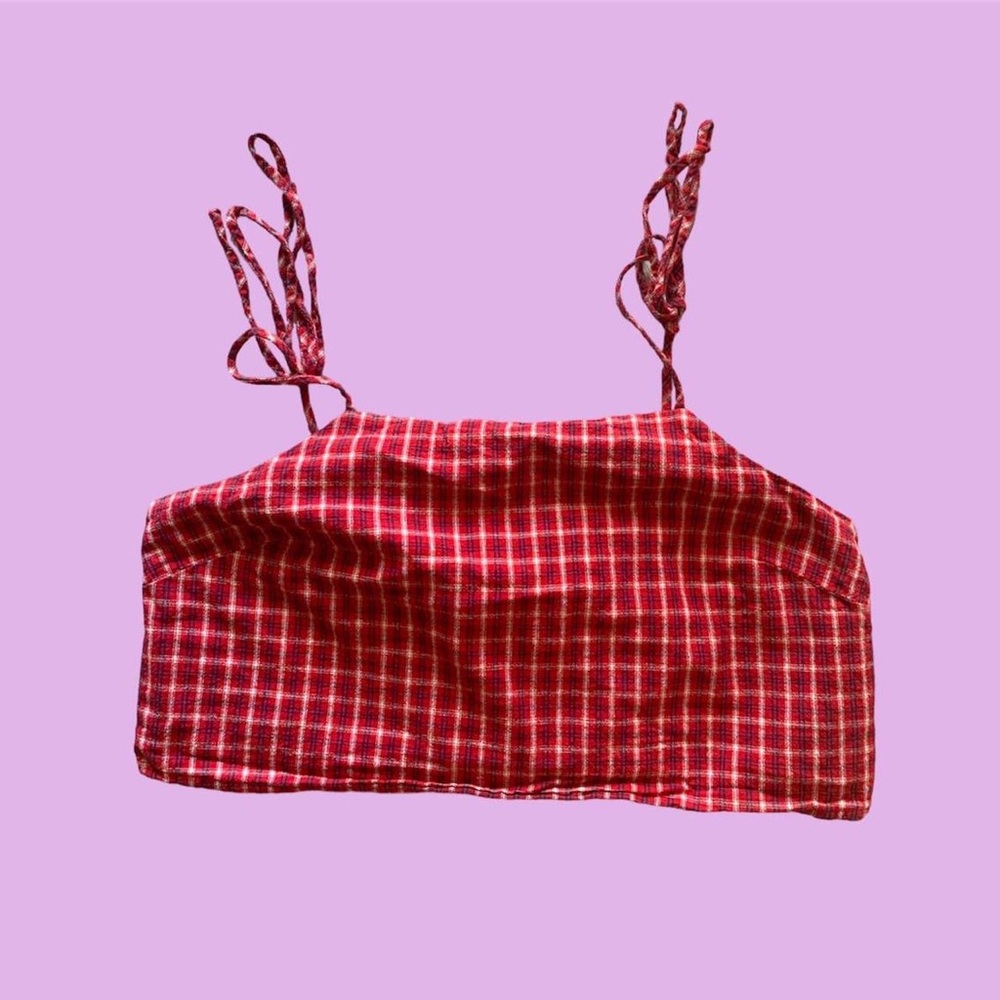 URBAN OUTFITTERS PLAID TIE STRAP CROP TOP